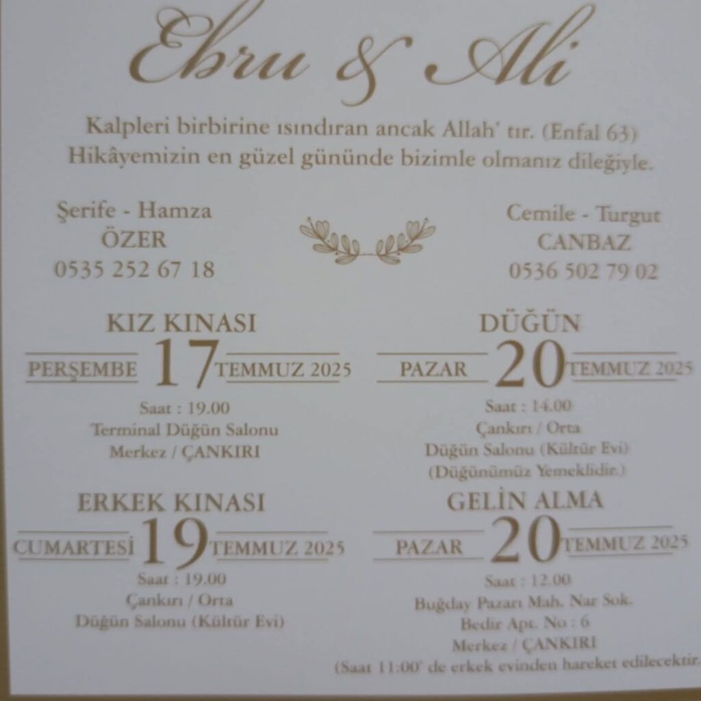 Ebru ile Ali’nin Düğün Merasimlerine Davetiye